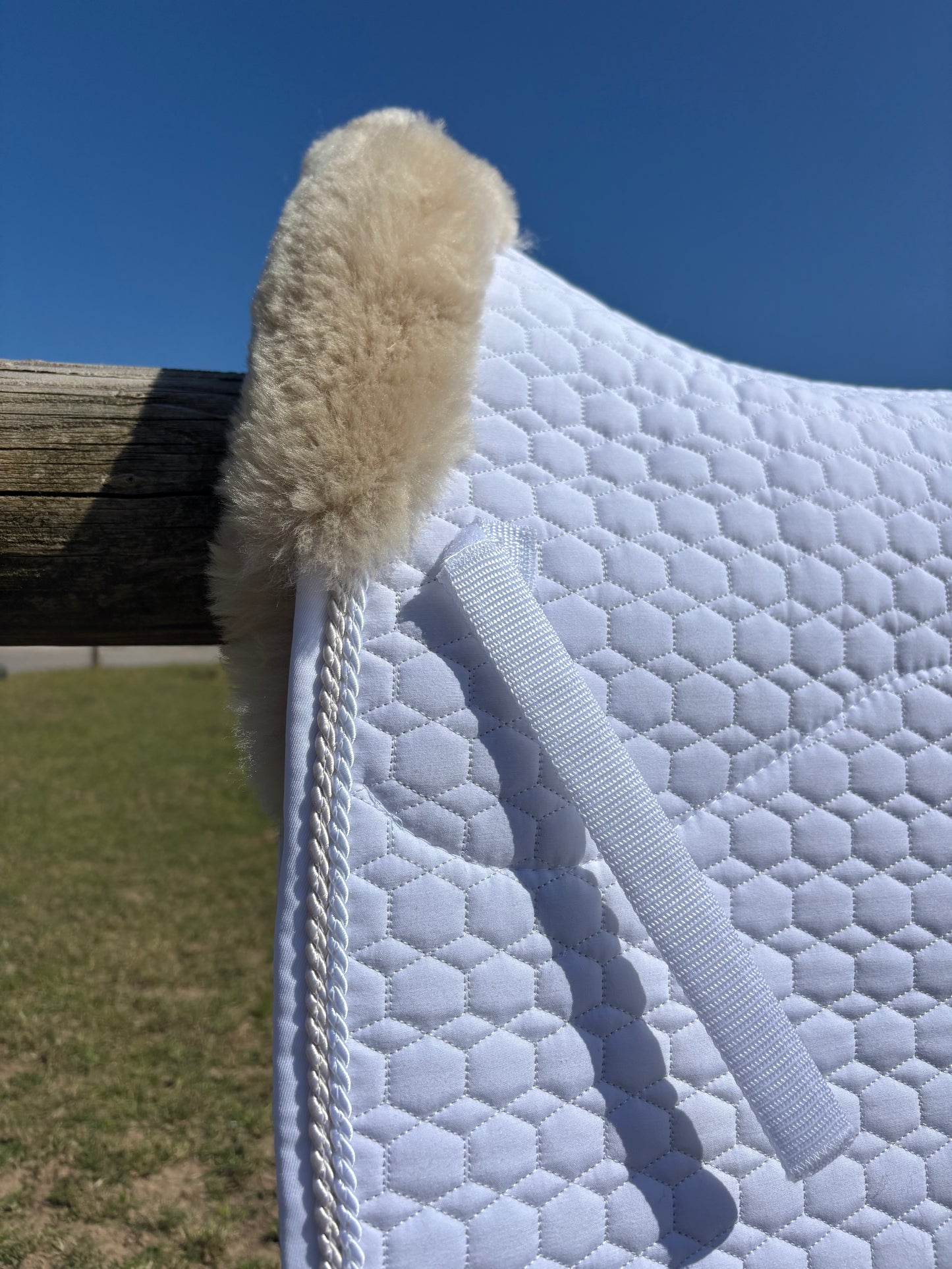 Tapis de dressage blanc, mouton Platin, bord perle / blanc - Mattes