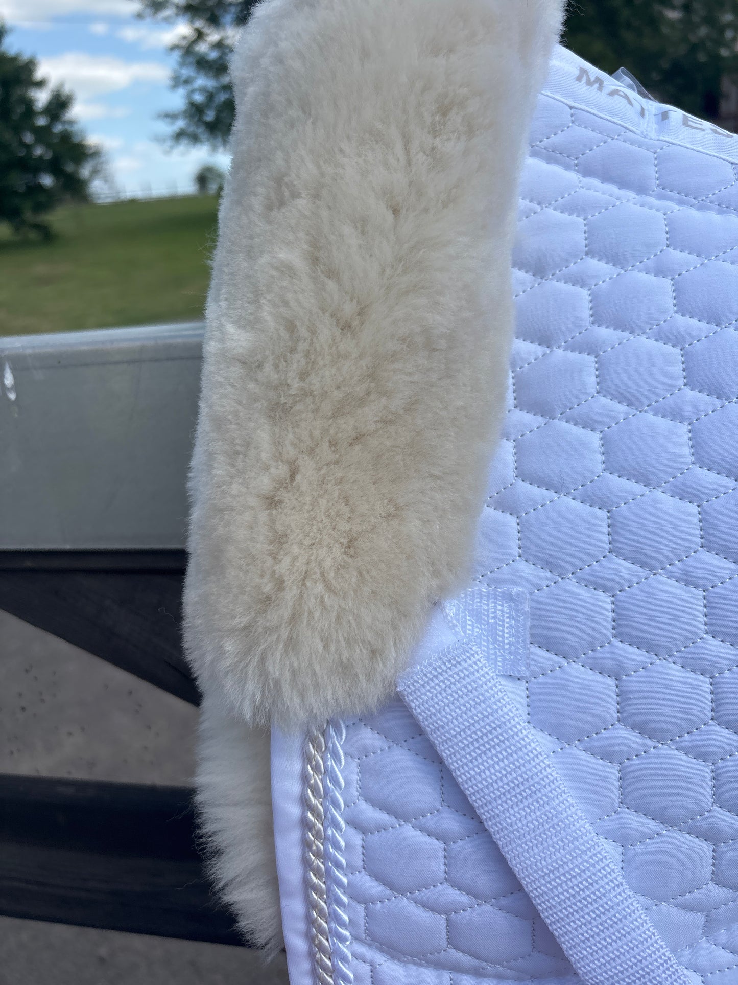 Tapis de dressage blanc, mouton blanc, cordelettes perle / blanc - Mattes