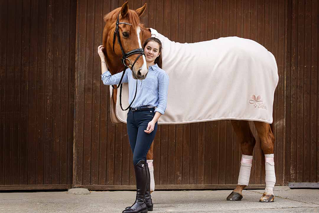 Fleece blanket, horse, Beige and Rosegold - Chevalior