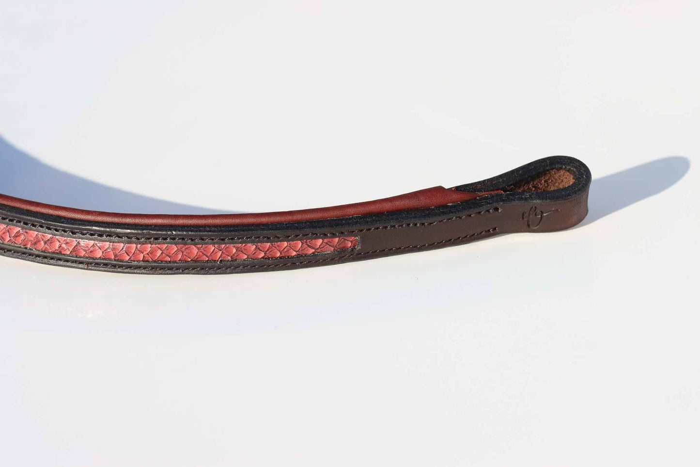 Horse browband, Abnoba, Brown and Carmille salmon leather