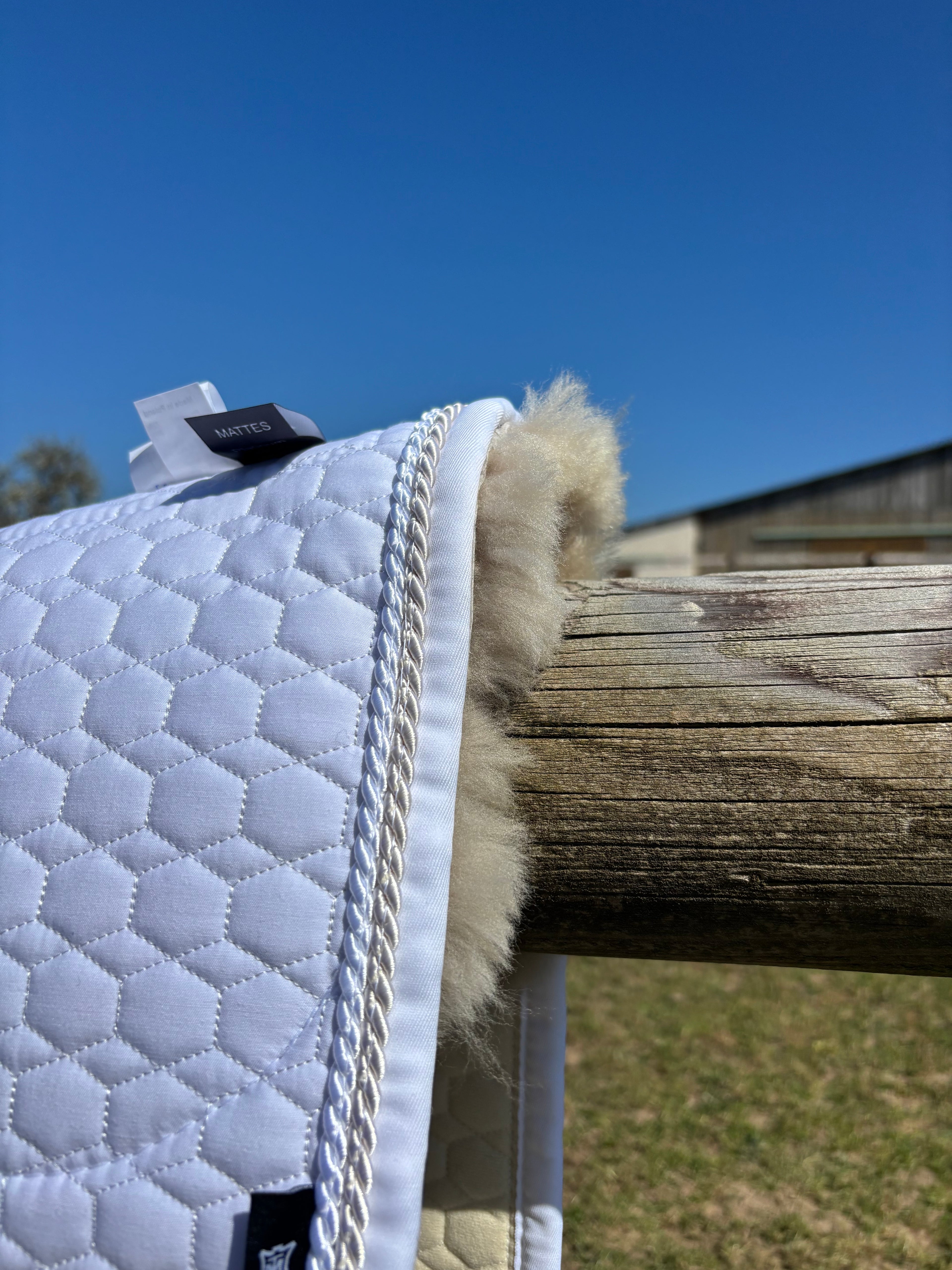 Tapis de dressage blanc, mouton Platin, bord perle / blanc - Mattes