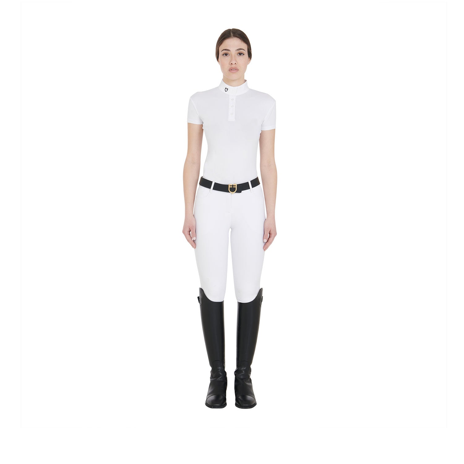 Polo de compétition Donna boutons, blanc - Equestro