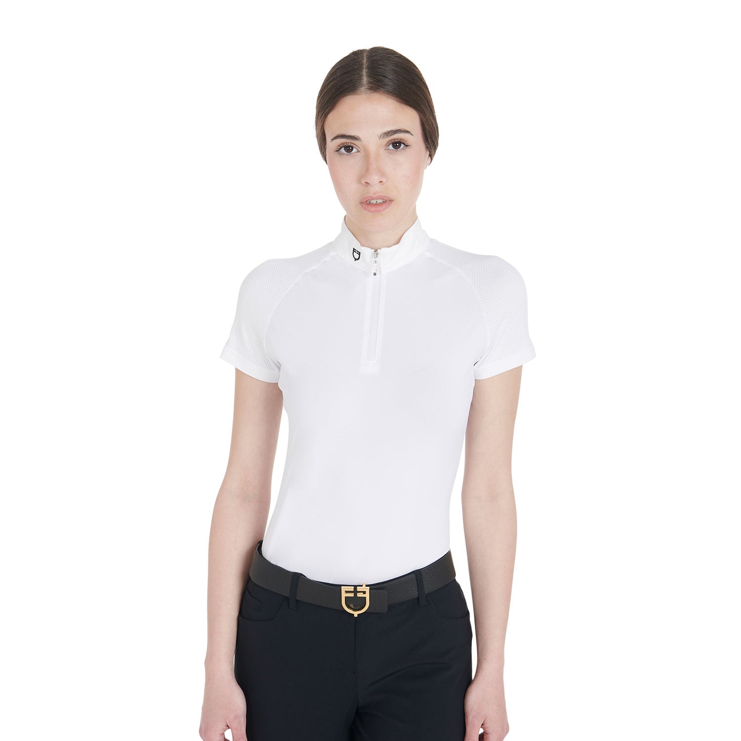 Polo de compétition stech Donna zip, blanc - Equestro