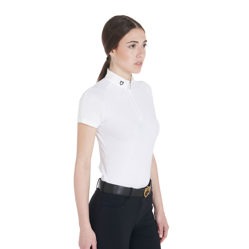 Polo de compétition stech Donna zip, blanc - Equestro