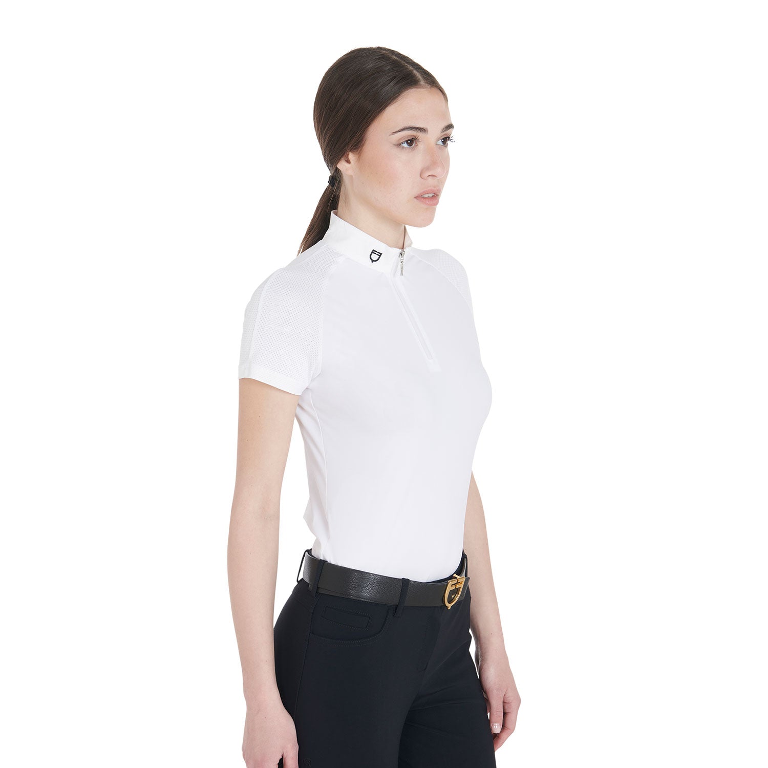 Polo de compétition stech Donna zip, blanc - Equestro