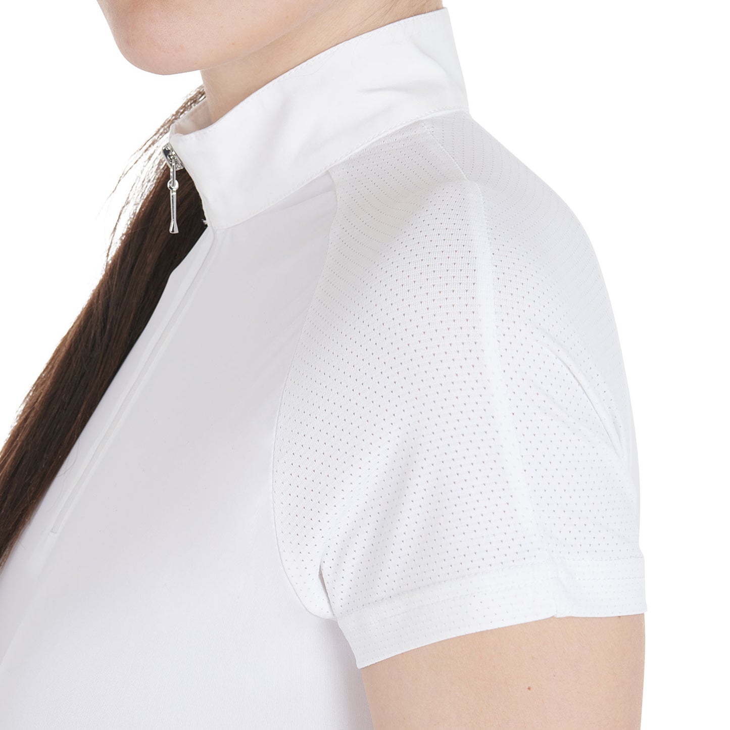 Polo de compétition stech Donna zip, blanc - Equestro