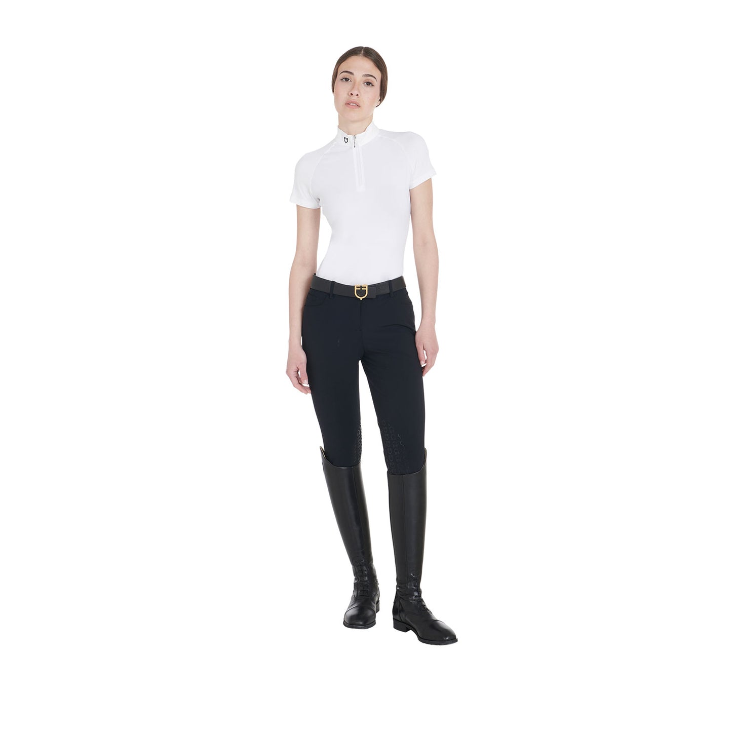 Polo de compétition stech Donna zip, blanc - Equestro