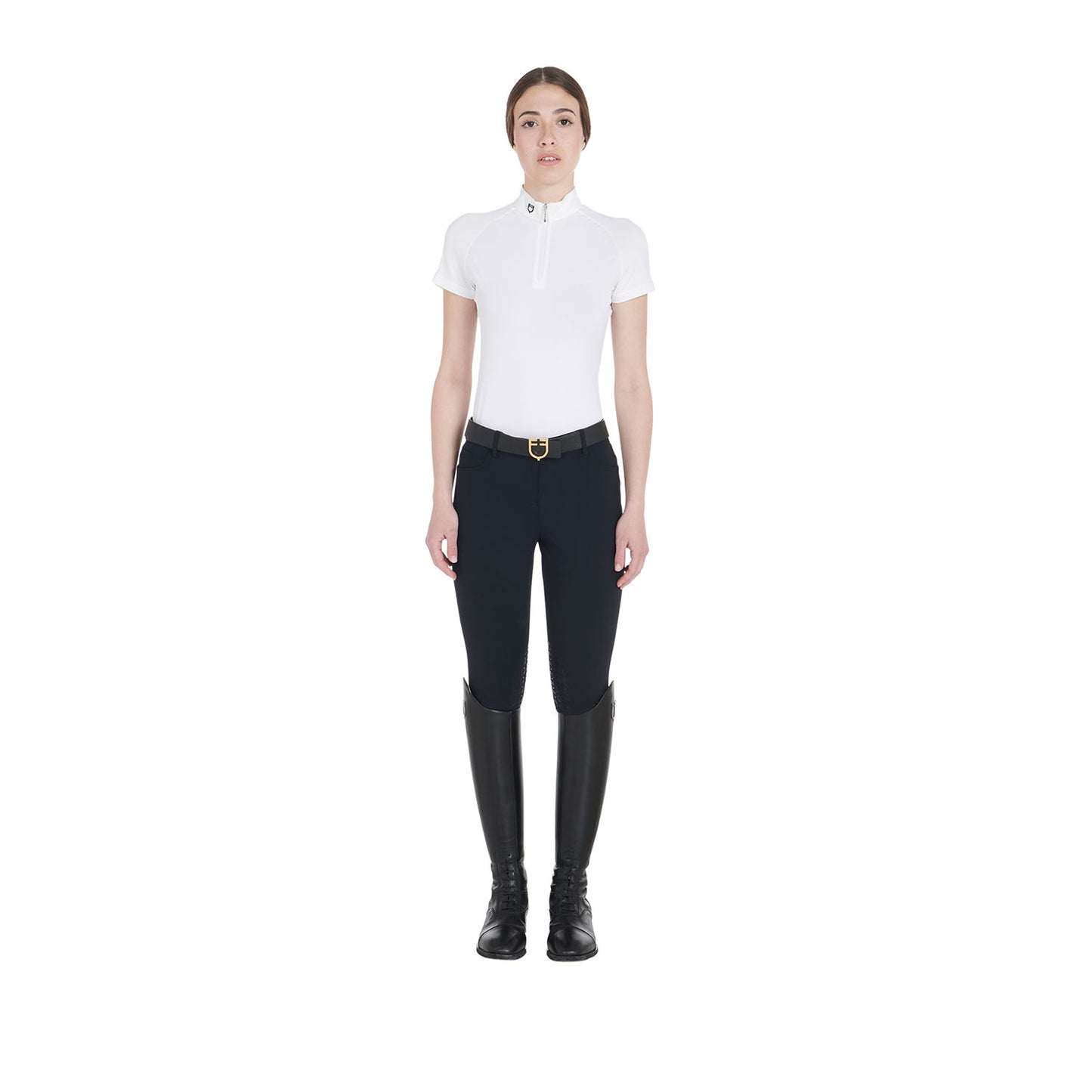 Polo de compétition stech Donna zip, blanc - Equestro