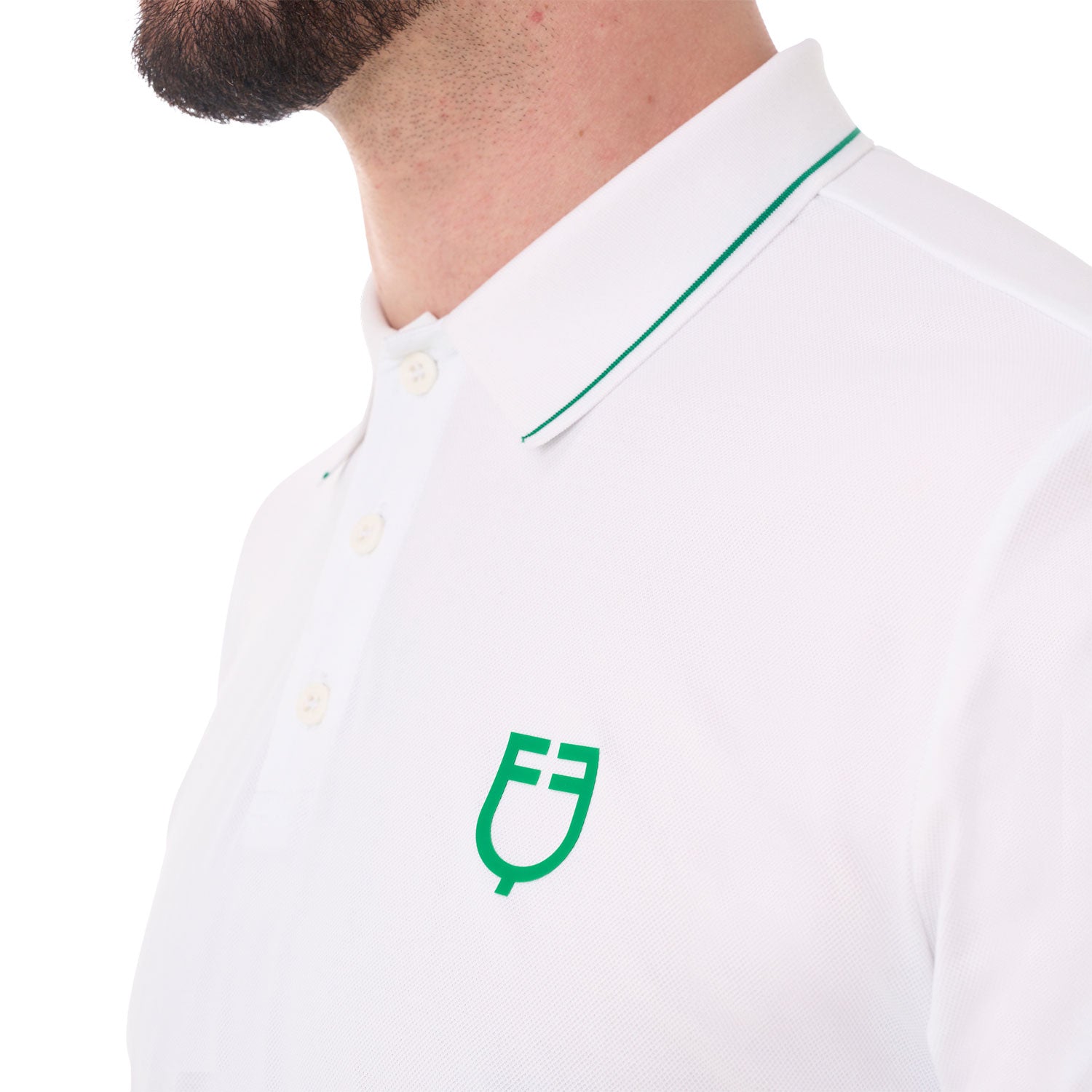 Polo d'entraînement homme Contrast, White / Green - Equestro Spring / Summer 25