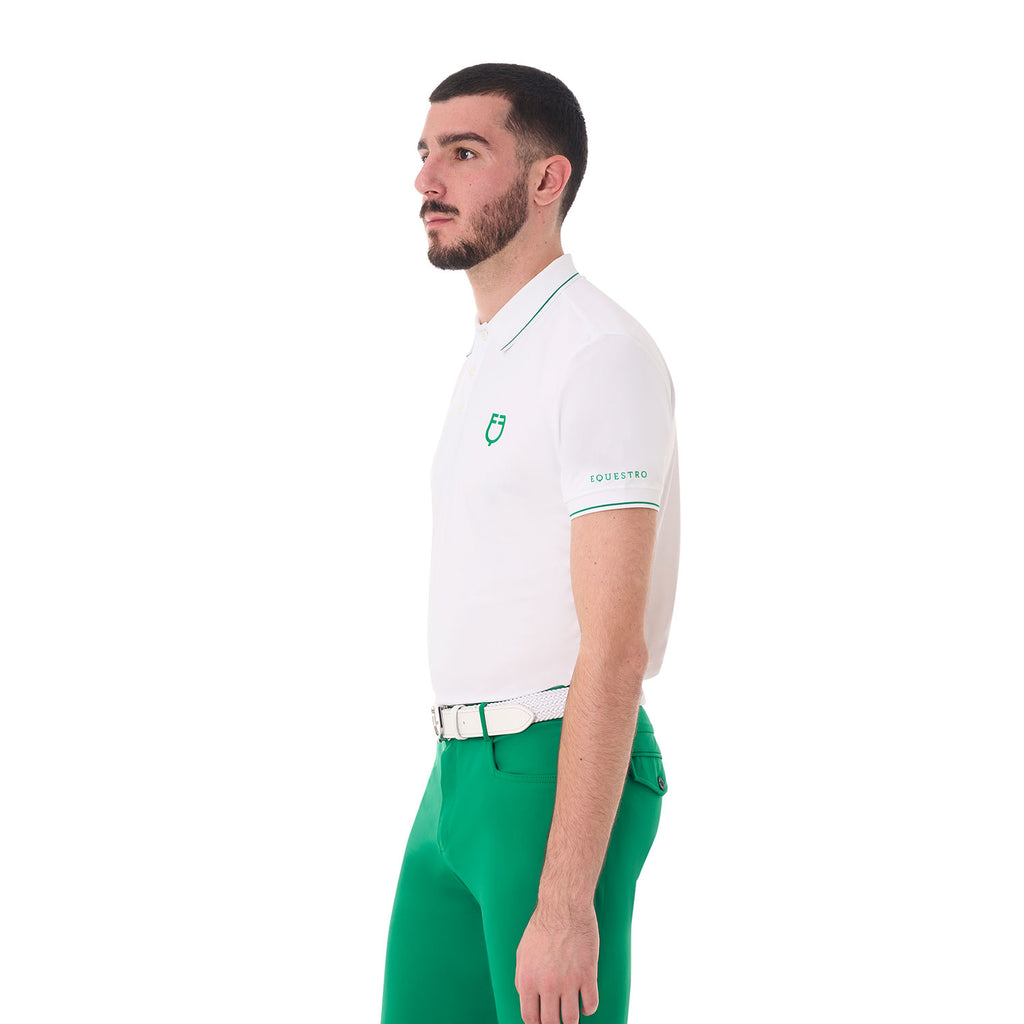 Polo d'entraînement homme Contrast, White / Green - Equestro Spring / Summer 25