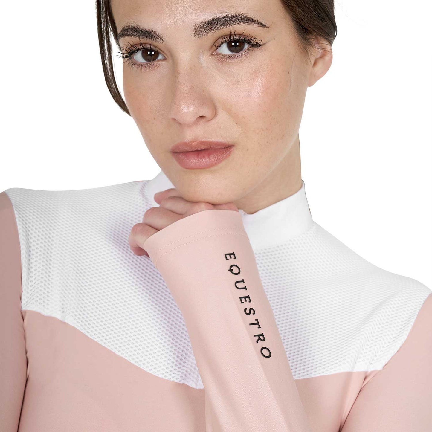 Polo de compétition femme en tissu technique, Cameo rose - Equestro FW24