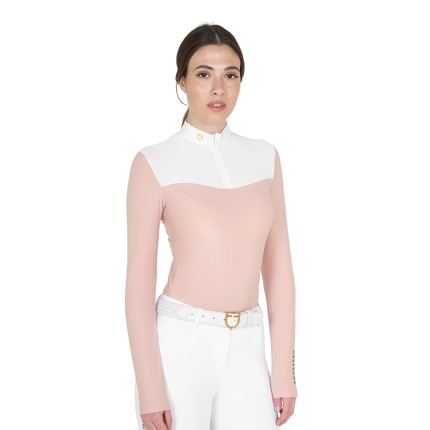 Polo de compétition femme en tissu technique, Cameo rose - Equestro FW24