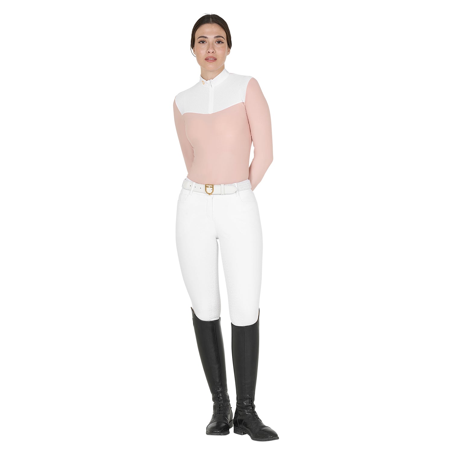 Polo de compétition femme en tissu technique, Cameo rose - Equestro FW24