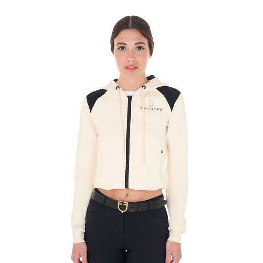 Sweat à capuche court à zip, Antique white - Equestro Spring / Summer 25