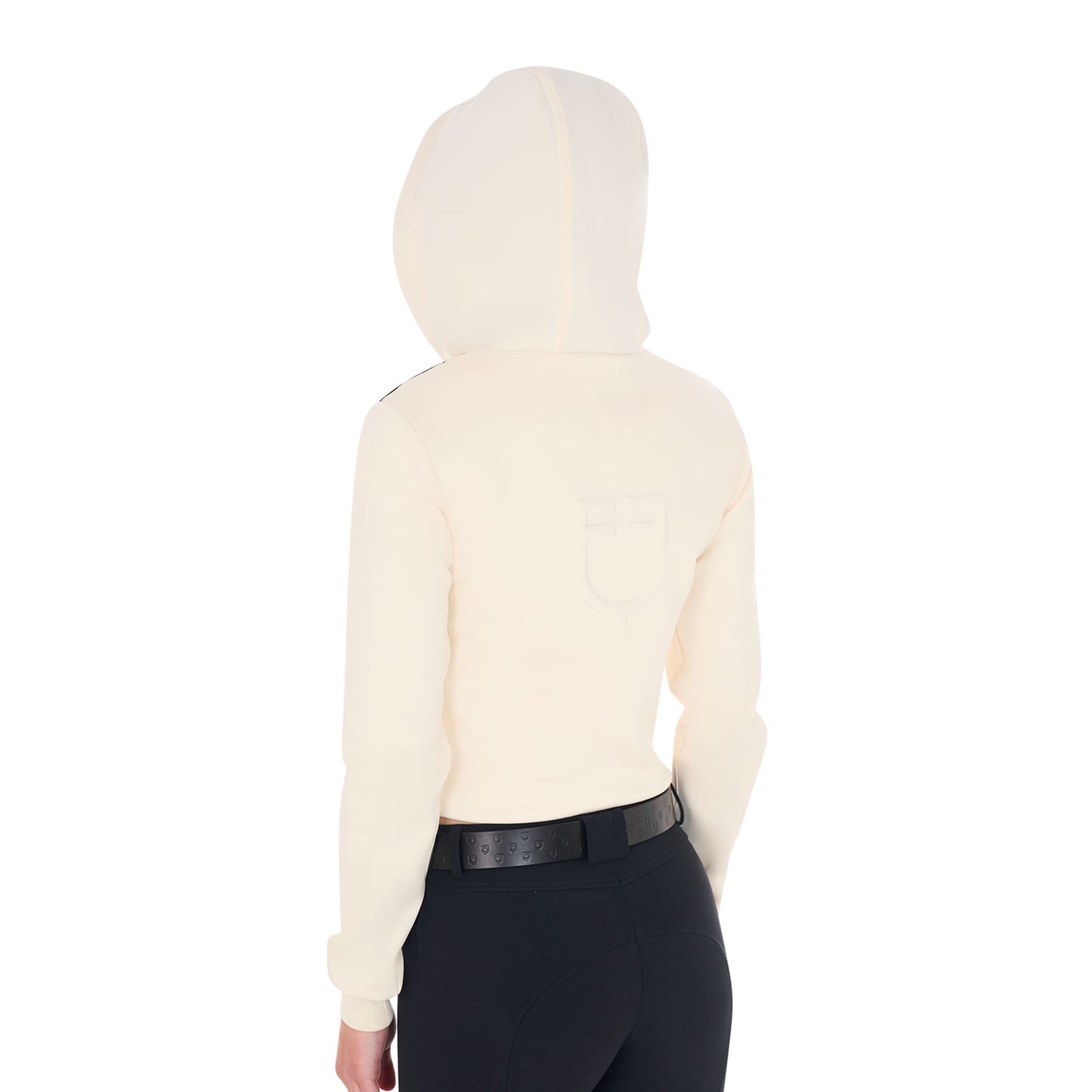 Sweat à capuche court à zip, Antique white - Equestro Spring / Summer 25