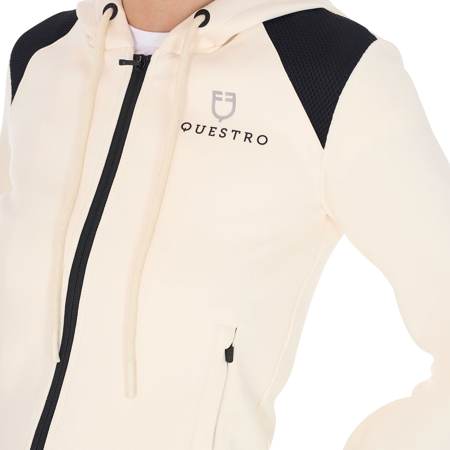 Sweat à capuche court à zip, Antique white - Equestro Spring / Summer 25