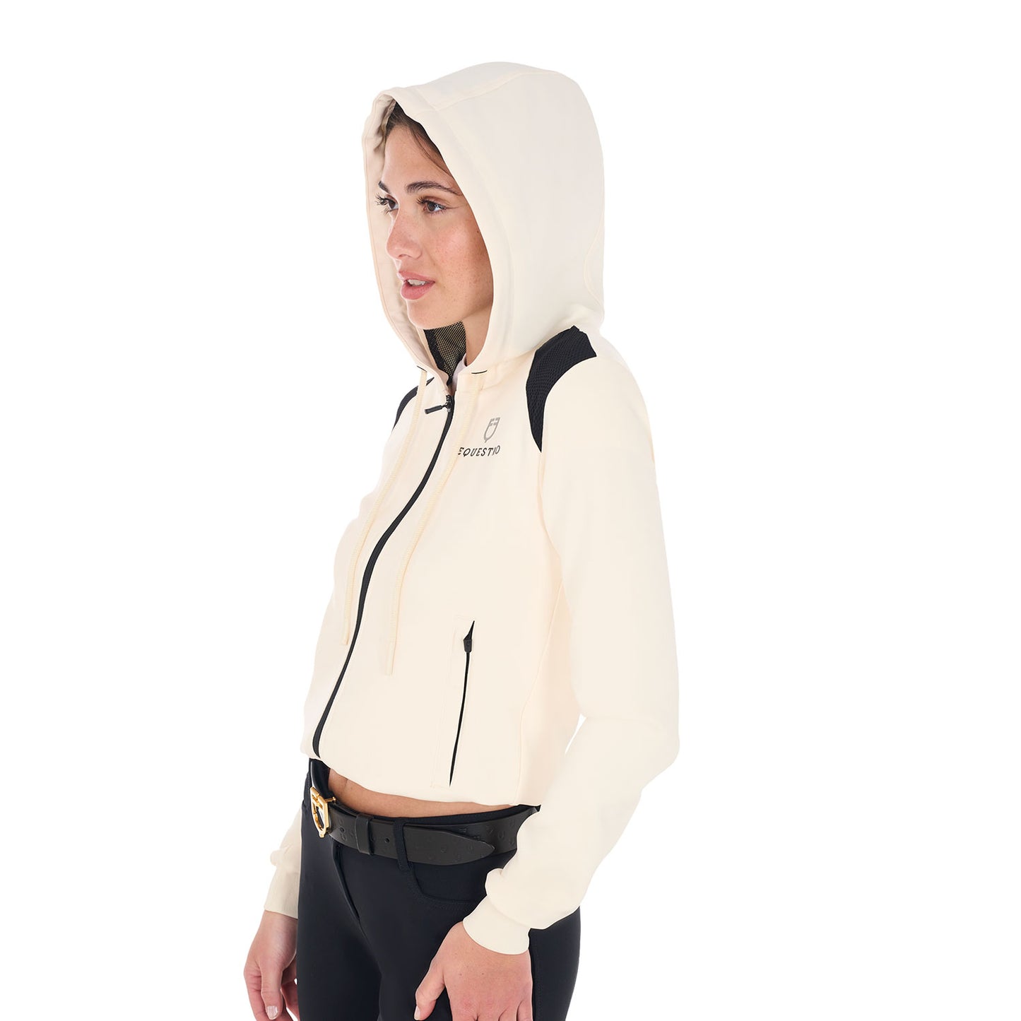 Sweat à capuche court à zip, Antique white - Equestro Spring / Summer 25
