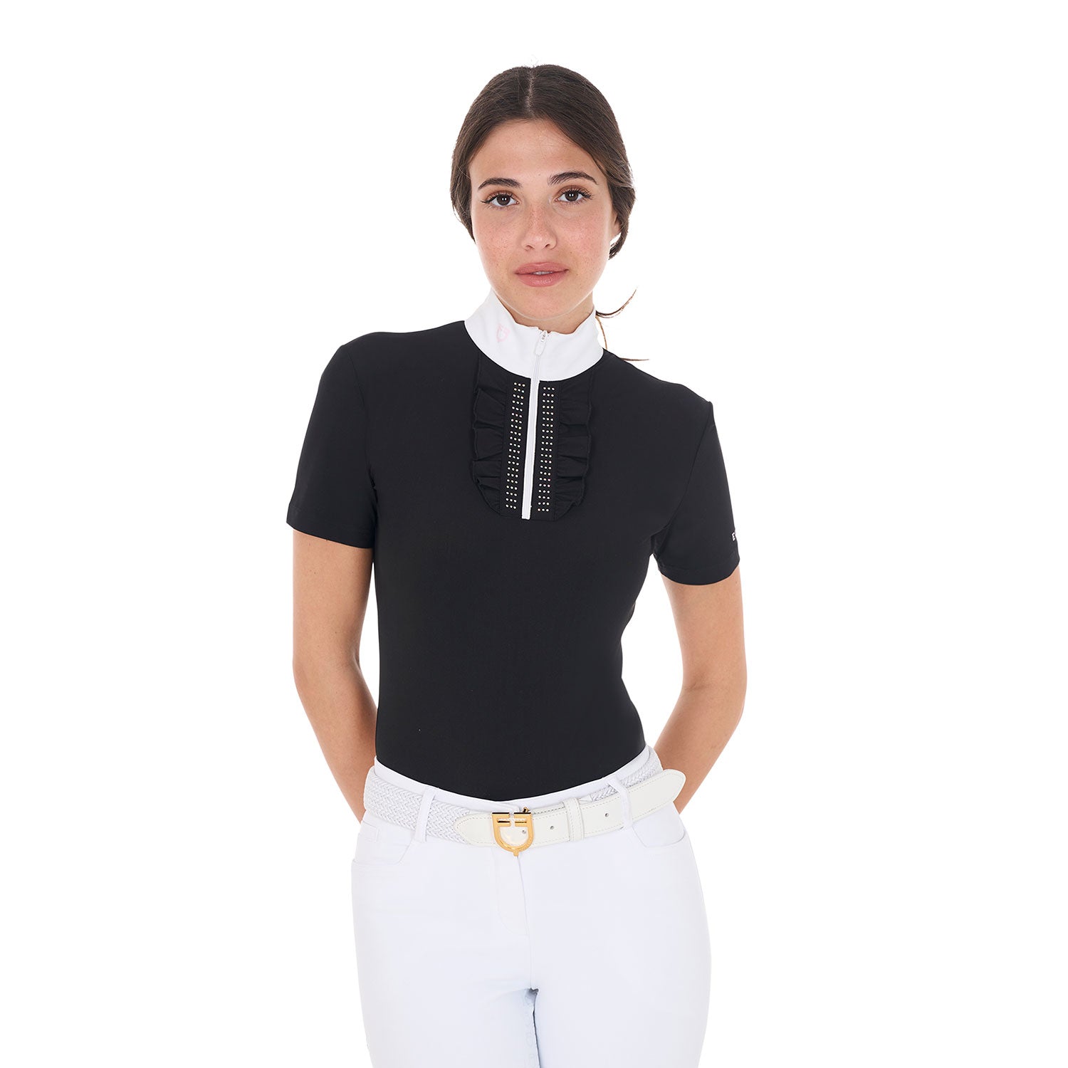 Polo de concours à strass, Black - Equestro Spring / Summer 25