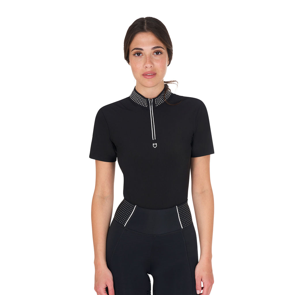 Polo d'entraînement col strass, black - Equestro Spring / Summer 25