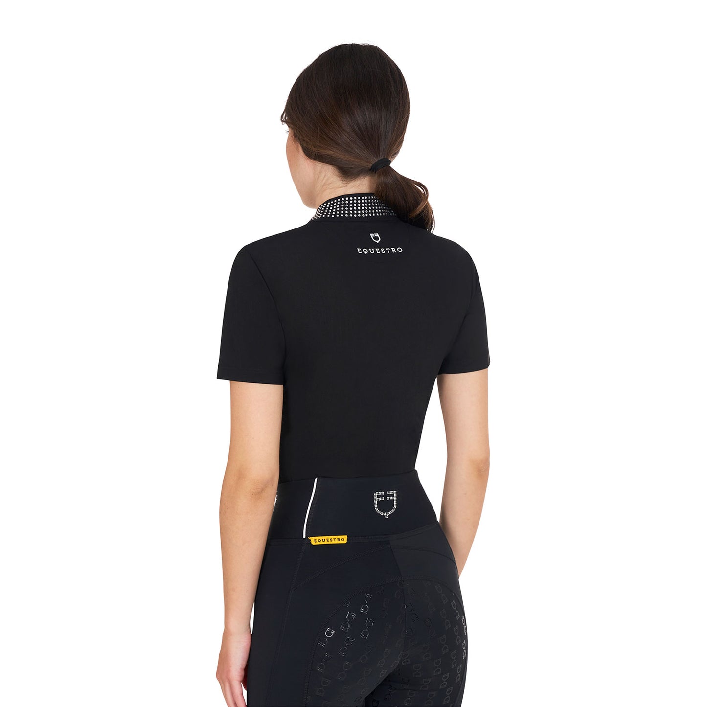 Polo d'entraînement col strass, black - Equestro Spring / Summer 25