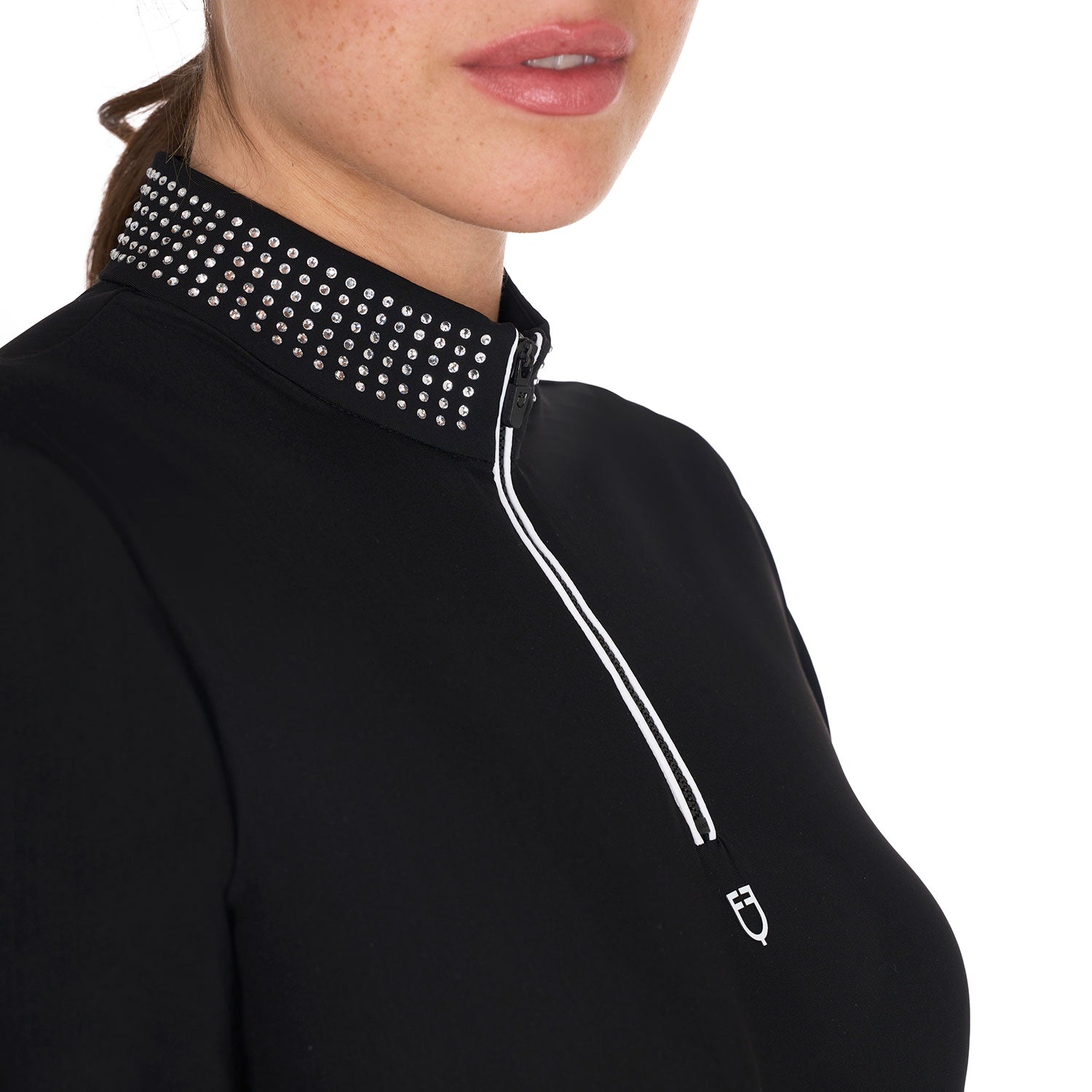 Polo d'entraînement col strass, black - Equestro Spring / Summer 25