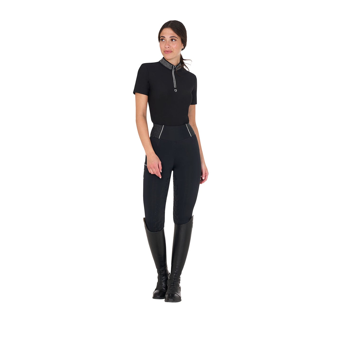 Polo d'entraînement col strass, black - Equestro Spring / Summer 25