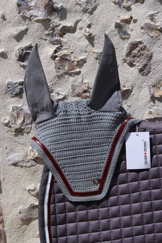 Gray Beanie, Garnet trim - Silver Crown