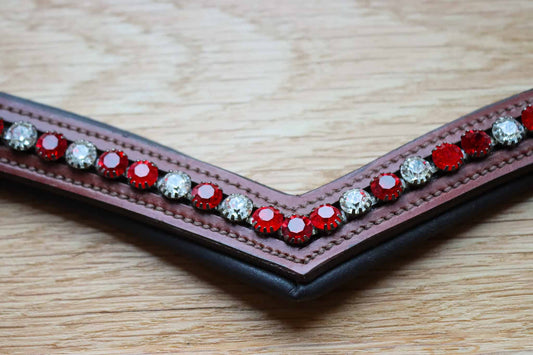 Tobacco Cob Browband, Silver/Red Crystals - Eq'lat