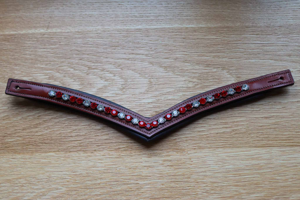 Frontal Cob Tabac, Cristaux Argent/Rouge - Eq'lat